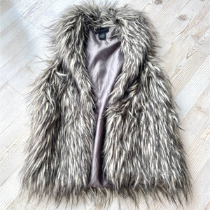 Steve‎ Madden Faux Fur Vest With Collar | Tan/Grey Size Small